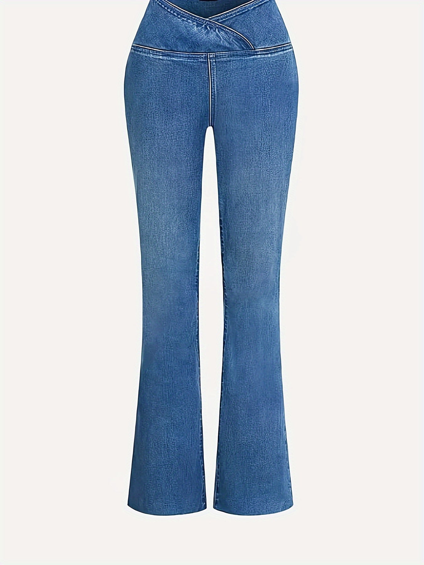 Women's High-Waisted Stretch Jeans - Wide-Leg Bell-Bottom Flared Pants with Cross-Waist , -Like Rayon//Spandex (75/23/2%), All-Season Casual to Dressy Wear, Wrinkle-Resistant Trousers