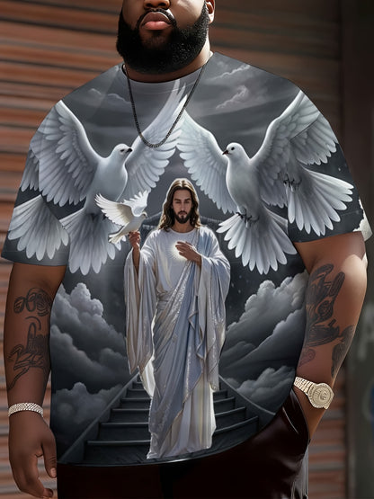 Jesus Christ With Doves And Heavenly Stairs Religious Christian T-Shirt For Men Full Print Design Faith Inspired Apparel, Plus Size