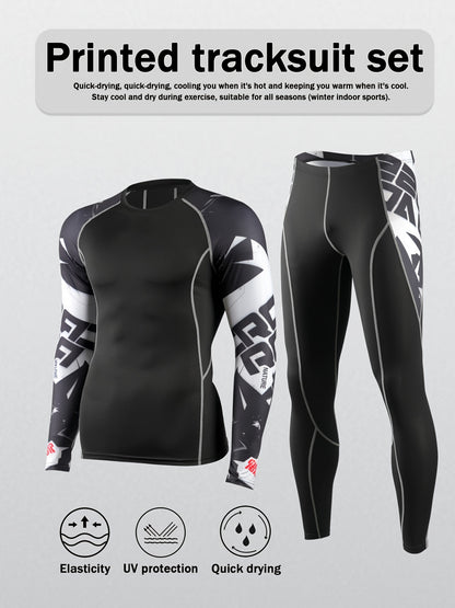 2pcs Men's Sports Compression Long-sleeve And Long Pants Suit, Breathable, Skin-friendly, Soft, Suitable for Outdoor Leisure Sports And Fitness And Other Items, Suitable for All Seasons, Comfortable, Lightweight And Close to The Body Sportswear