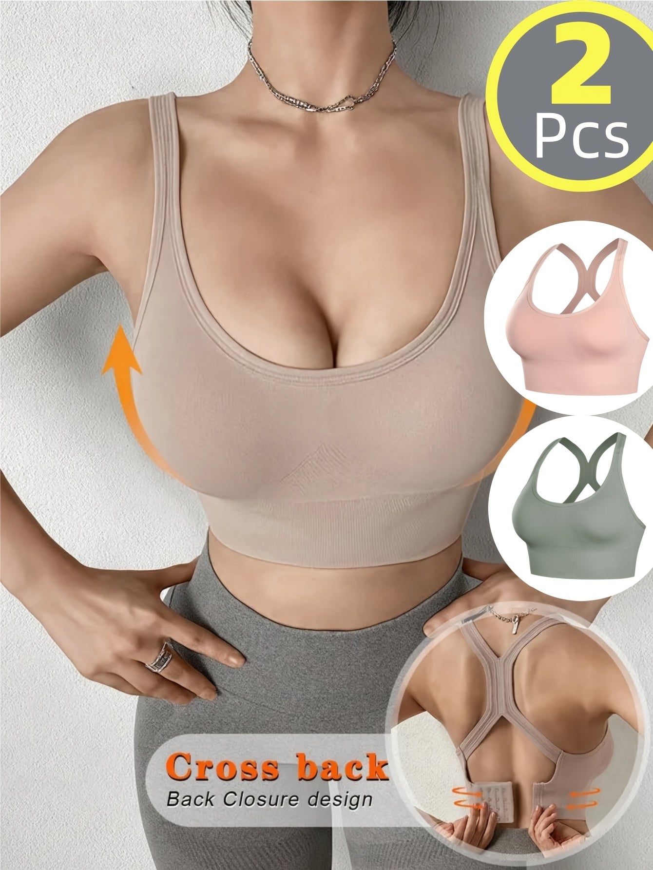 2pcs Women's Solid Color Sports Yoga Comfortable Push-up Bras - Underwear Suitable for Yoga And Exercise