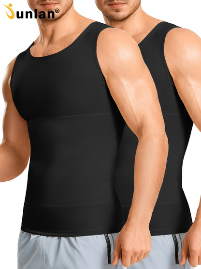(Set of 2) Men'S Shaping Compression Vest - Designed for Tummy Control, Sweat Absorption, Breathability, Quick-Drying, Four-Way Stretch, Sleeveless, Undershirt, Fitness, Abdominal Support. (Same Style Single Item SPU999137175), Sweat-Resistant