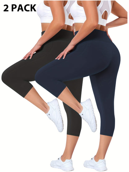 Plus Size - 2pcs Set - Plus Size High-Waisted Pocket Capri Pants - Soft Suitable for And Workouts - Elegant Style - New Spring And Summer Collection - Targeted Design