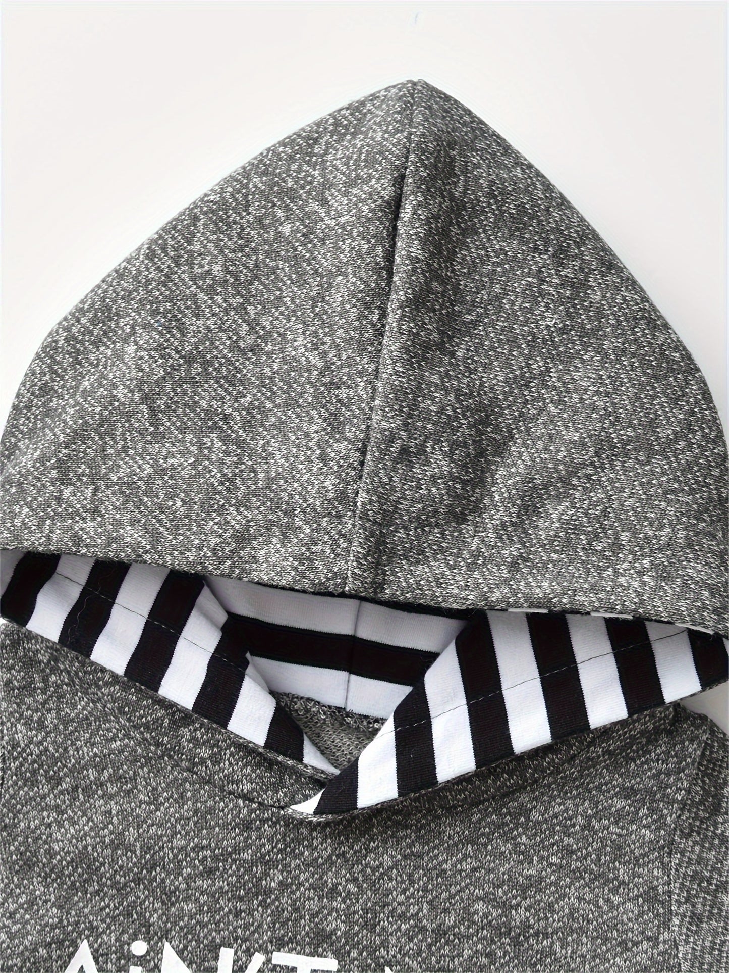 KuKitty Baby Boy 2pcs Hooded Bodysuit & Pants Set - Striped Letter Print "Ain't No Mama Like The One I Got" & "Little for Man Mama" Outfit, Soft Warm Winter Clothes, Machine Washable Boywear (Gray/White), Perfect for Outdoor