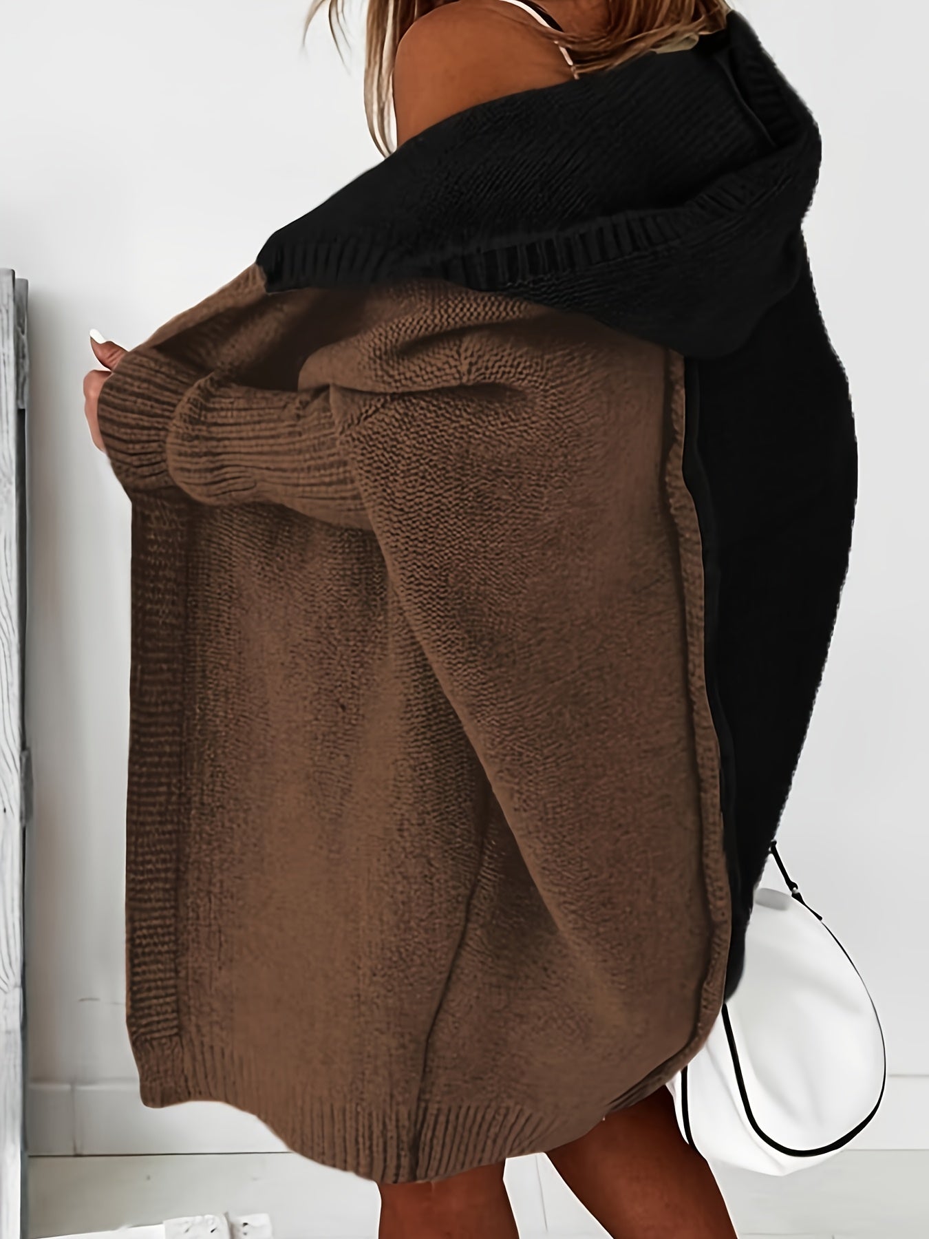 Women's Autumn And Winter Fashion Warm Clashing Color Bat Sleeve Hooded Cardigan