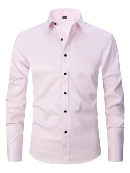 Men's Slim Fit Muscle Shirt - Stretch Polyester Blend Long Sleeve for Body Contouring | Glossy Solid Color Workout & Casual Shirt | Spring/Fall Gym-to-Street Wear (Hand Wash)