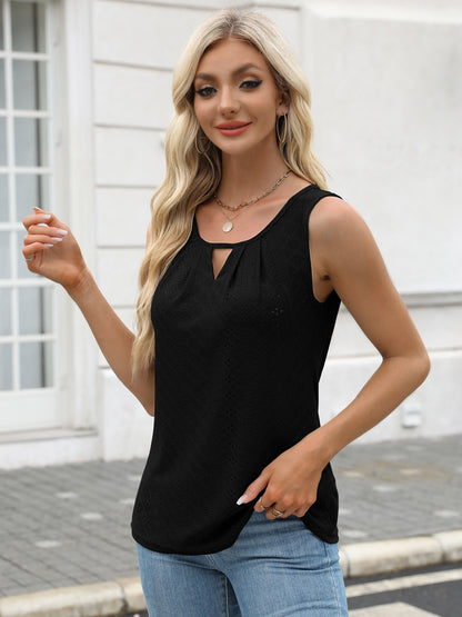 Women's Two-Piece Summer Tank Top Set - Sleeveless Eyelet Embroidery, Loose Fit, Business Casual Tops for Work & Everyday Wear[Women's Two-Piece Summer Tank