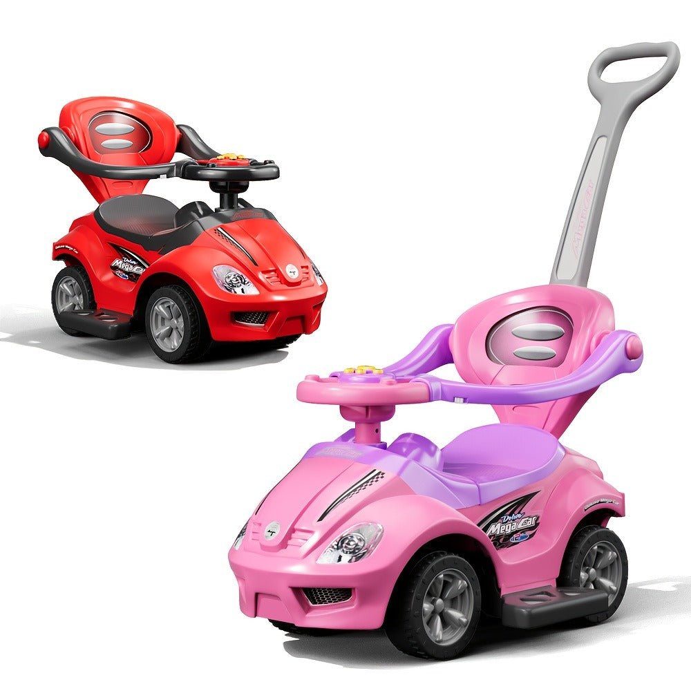 3-in-1 Kids Ride-On Push Car - Ride-on, walker and push-cart modes with music