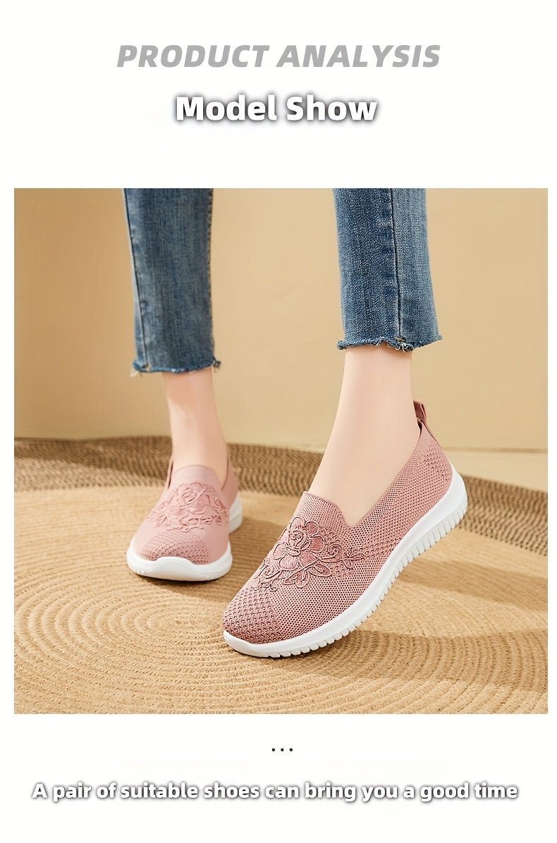 Women'S Breathable Hollow Flat Shoes, Shallow Mouth Flower Solid Color Mesh Shoes, Fashionable Lazy Shoes
