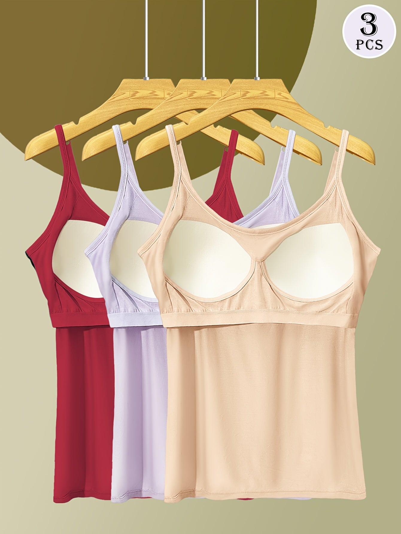 [3-Pack Adjustable Camisole] 3-Pack Comfortable And Versatile Adjustable Strap Camisole With Built-in Bra Pads, One-Piece Bra For Anti-Exposure, Suitable For Home Wear Or Outerwear