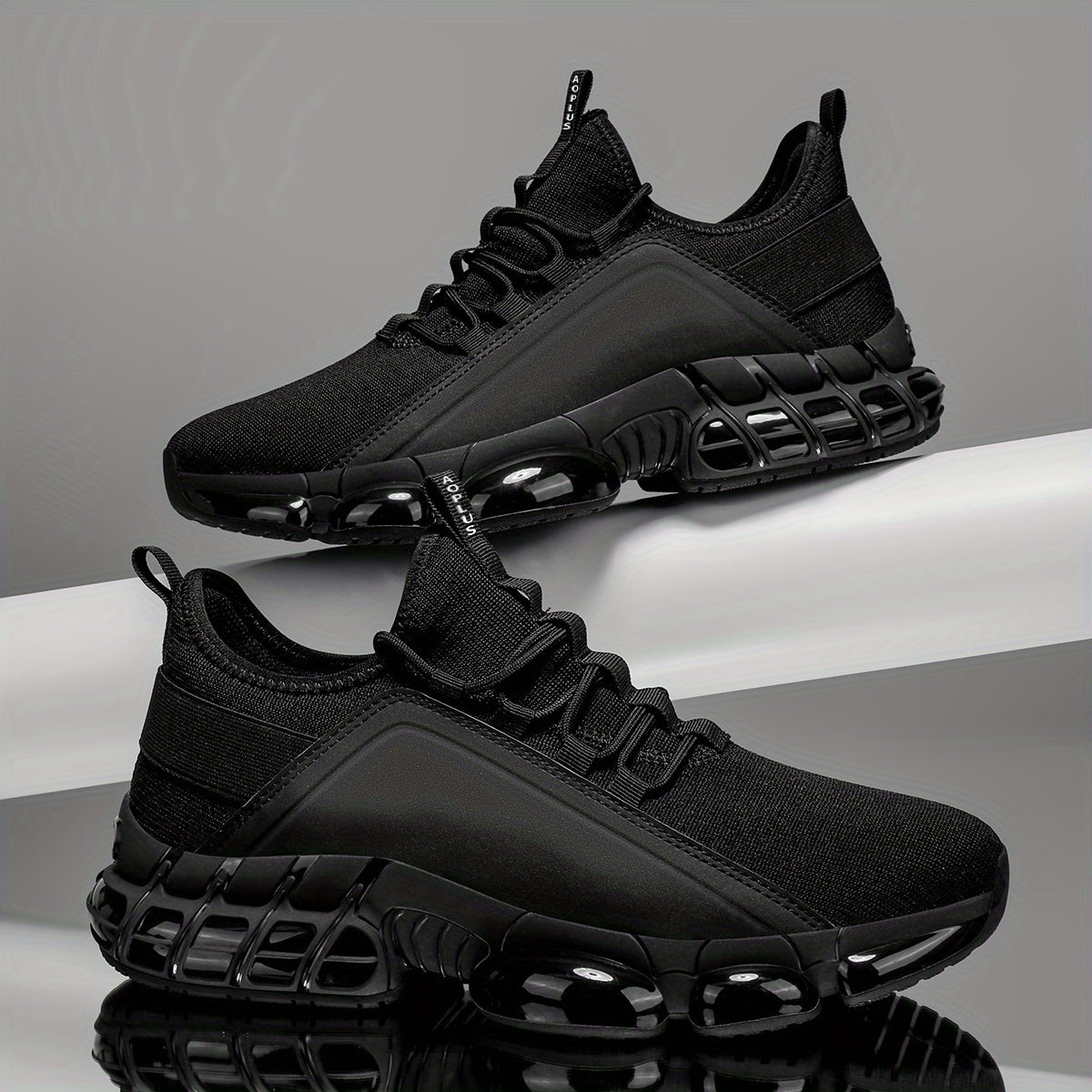 AOPLUS Men's Breathable Running Shoes - Lightweight Road Training Sneakers, Black with White Stripes, Low-Top Design, All-Season Comfort, Rubber Sole, Lace-Up Closure for Gym, Training & Casual Wear, Casual Sneakers | Stylish Running Shoes |