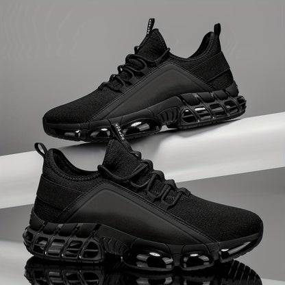 AOPLUS Men's Breathable Running Shoes - Lightweight Road Training Sneakers, Black with White Stripes, Low-Top Design, All-Season Comfort, Rubber Sole, Lace-Up Closure for Gym, Training & Casual Wear, Casual Sneakers | Stylish Running Shoes |