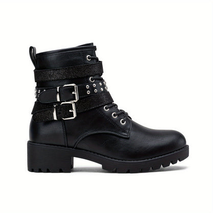 Womens' Combat Lace up Ankle Boots Motorcycle Booties, Women Shoes