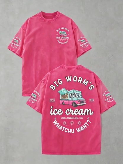 Men's Crew Neck Short Sleeve T-Shirt with Movie 'Big Bug Ice Cream' Pattern - Nostalgic Pop Culture Style, Perfect for Movie Nights and Street Wear | Men's Pullover T-Shirts, Printed T-Shirts, 90s Fashion, Movie Lovers Gifts, Men's Wear, Men's Shirts