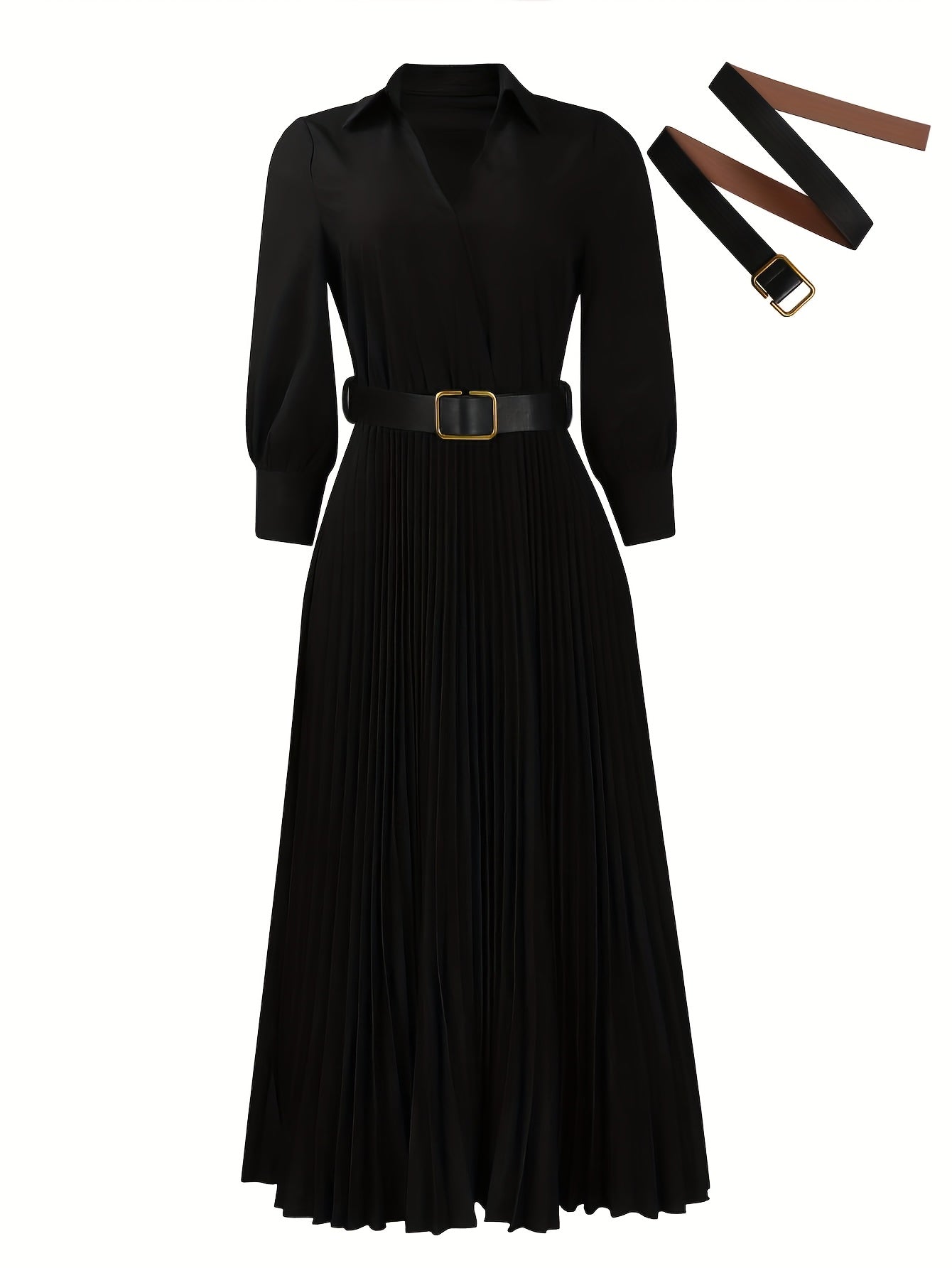 Women's Dress, 3/4 Sleeve Flared A Line, Casual Semi Formal with Belt, Wedding Guest Office Lady
