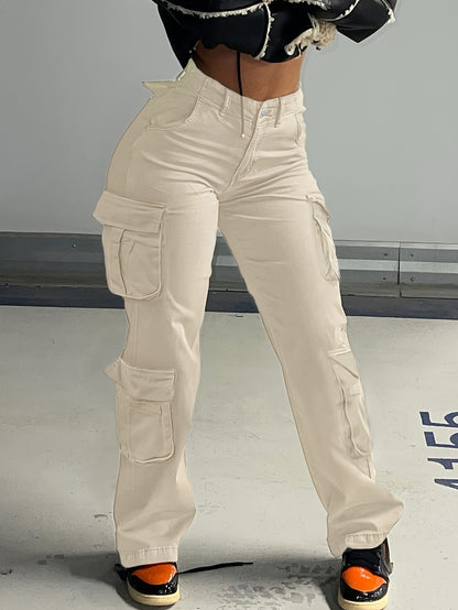 Street Hip-Hop Style Low Waist Multi Pocket Workwear Casual Denim Workwear Pants