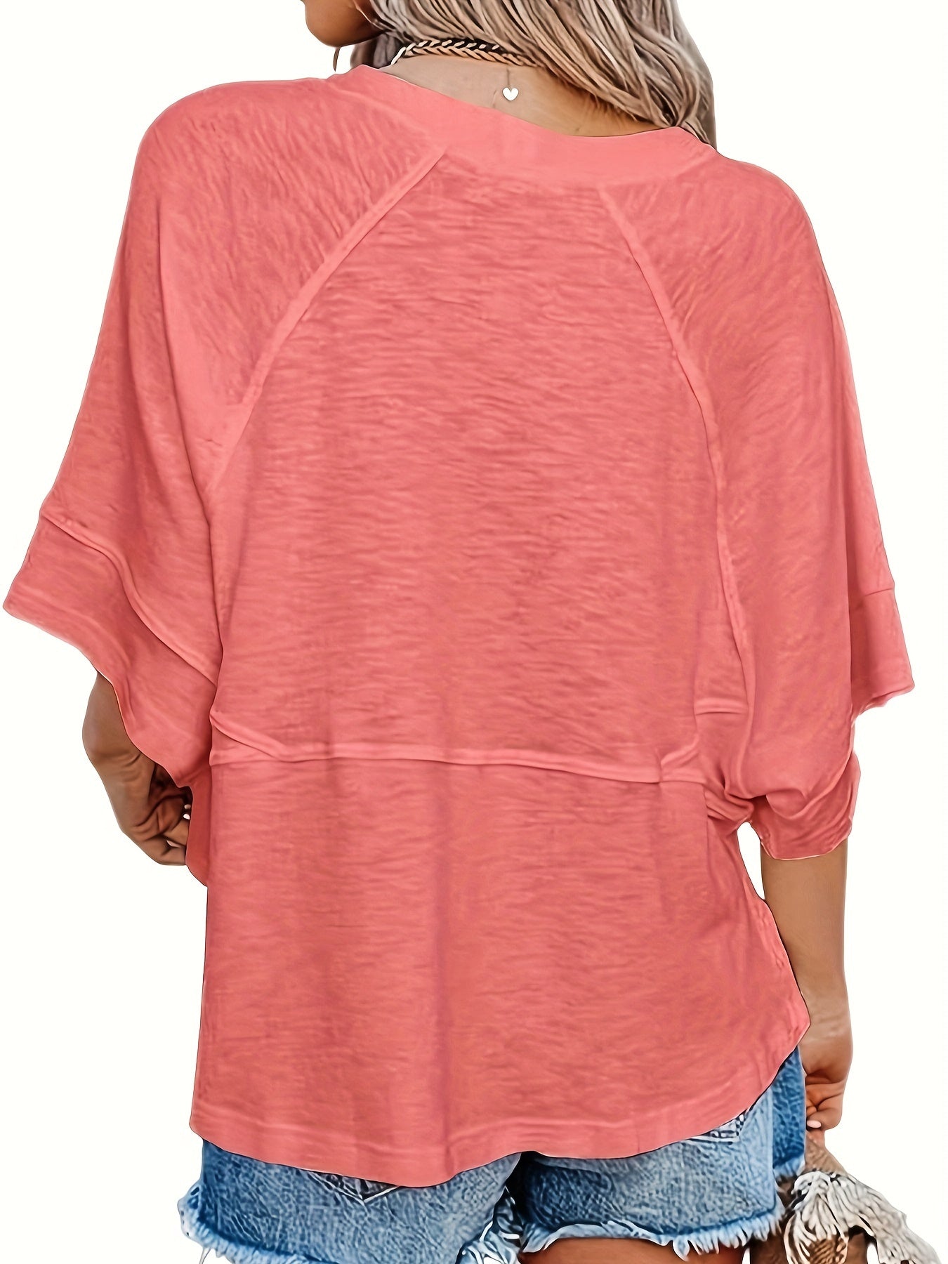 Women's Summer Casual Crewneck Batwing Half Sleeve T-Shirts Solid Color Loose Fit Cute Basic Flowy Tops Tees Blouses