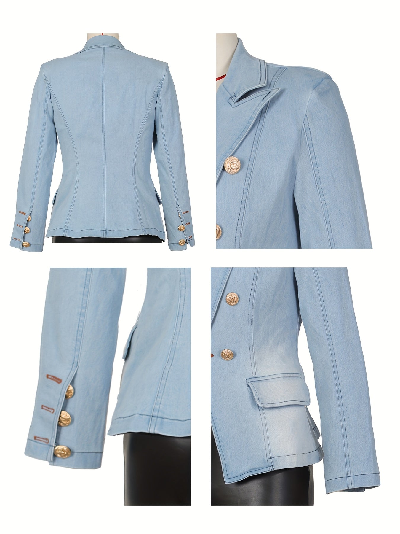 [Business Casual Blazer] Blazers for Women Business Casual Denim Long Sleeves Lapel Double Breasted Jacket