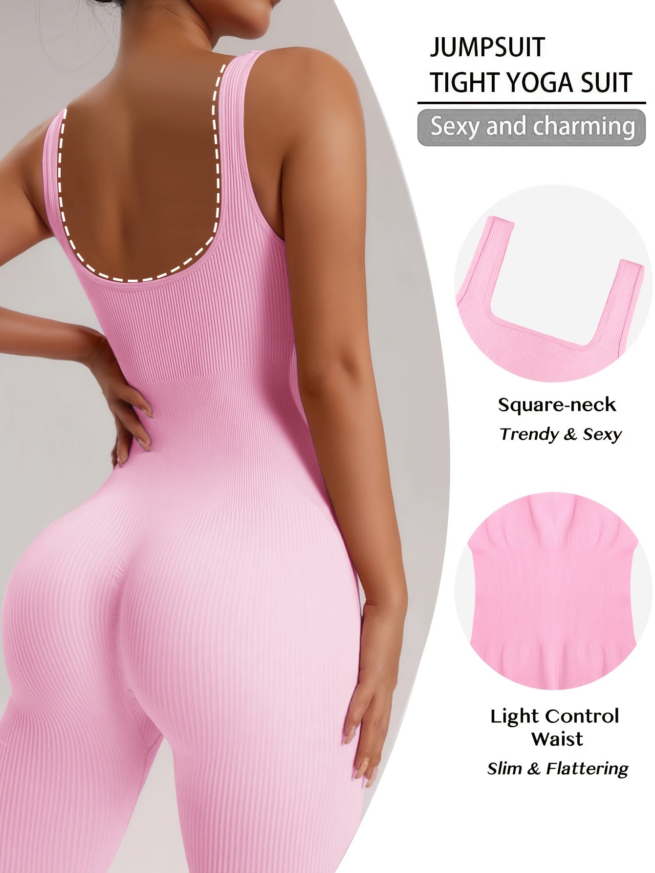 1pc YEFECY Women'S Sleeveless Square Collar Jumpsuit | 90% Nylon and 10% Elastic Fabric, Comfortable Thick, Impervious, Washable, Reusable, Suitable for Any Event, Exercise, Fitness, Pilates, Running, Yoga