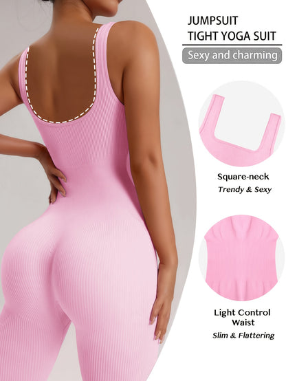 1pc YEFECY Women'S Sleeveless Square Collar Jumpsuit | 90% Nylon and 10% Elastic Fabric, Comfortable Thick, Impervious, Washable, Reusable, Suitable for Any Event, Exercise, Fitness, Pilates, Running, Yoga