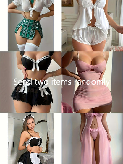 Servant Costume, Sexy Lingerie Set, Halloween Cosplay Outfit, Bow Tie See-Through Dress, Adult-Themed Party Attire, Lace-Belted Pajamas, Floral-Print Short Skirt, Nurse Uniform Cosplay, Outfit Cosplay, Random Surprise Gift Pack