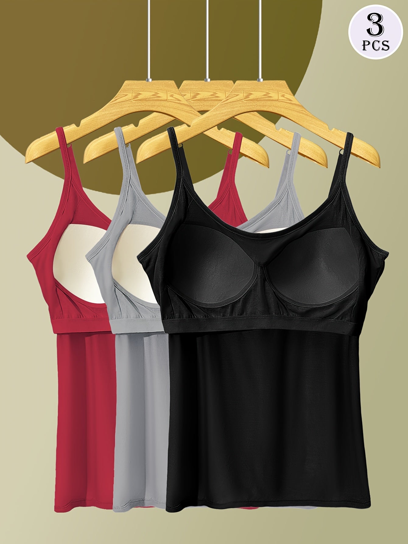 [3-Pack Adjustable Camisole] 3-Pack Comfortable And Versatile Adjustable Strap Camisole With Built-in Bra Pads, One-Piece Bra For Anti-Exposure, Suitable For Home Wear Or Outerwear