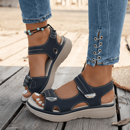 Women' Adjustable Walking Sandals with Thick Cushioned Sole & Non-Slip Sole Suitable for Beach, Travel, Shopping - Lightweight Open-Toe Platform Sneakers with Hook-and-Loop Closure, Soft PVC Footbed for Daily Wear, Vacation Footwear, Women Shoes