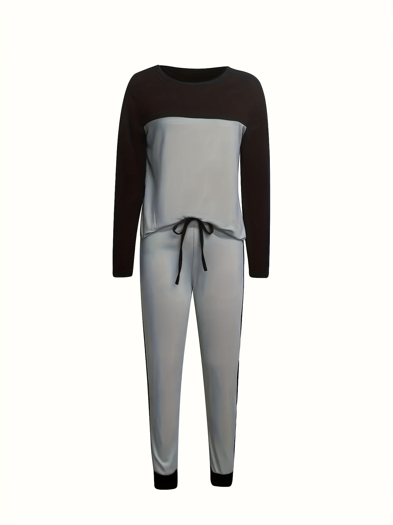 Fashionable Autumn And Winter Casual Elegant Color-block Round-neck Long-sleeve T-shirt with Pants Two-piece Set