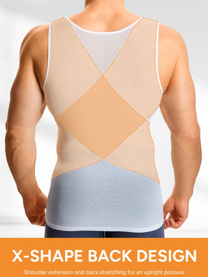 Men's High-Elasticity Compression Tank Top - Breathable Tummy Control Shirt with Semi-Sheer -Back, Tight-Fit Sleeveless Shirt Suitable for Gym, Postpartum & Body Shaping, Year-Round Wear