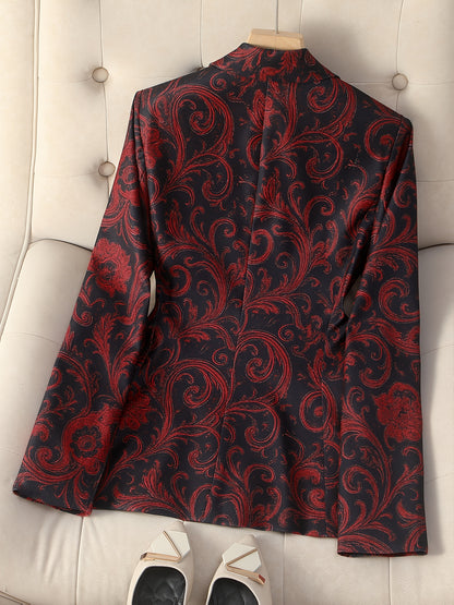 Urban Elegance Paisley Pattern Printed And Stain Stitching Blazer