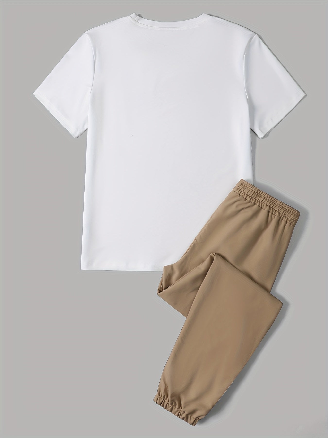 Men'S Summer Casual 2pcs Athletic Set, Short Sleeve Crew Neck T-Shirt And Long Pants, 100% Polyester, Slight Stretch, Knit Fabric, with Pocket Detail, Regular Fit