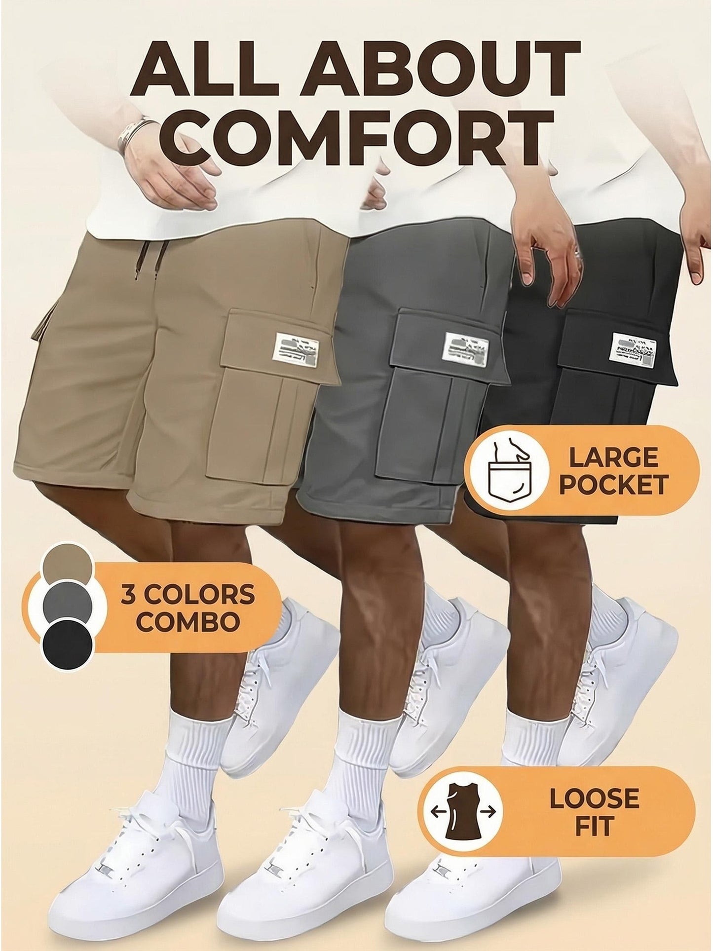 Men's Black+green+gray Polyester Cargo Shorts - product view 16