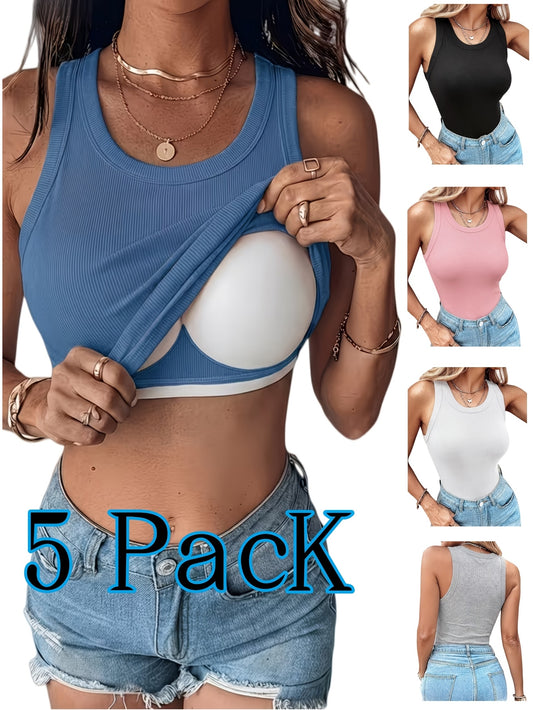 A Casual Ribbed Top for Women, Featuring a Chest Pad, Perfect for Daily Travel And Versatile Styling