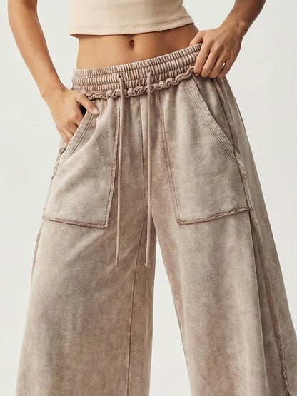 BOHO Ladies' Casual Patchwork Color Loose Wide-Leg Washed Pants