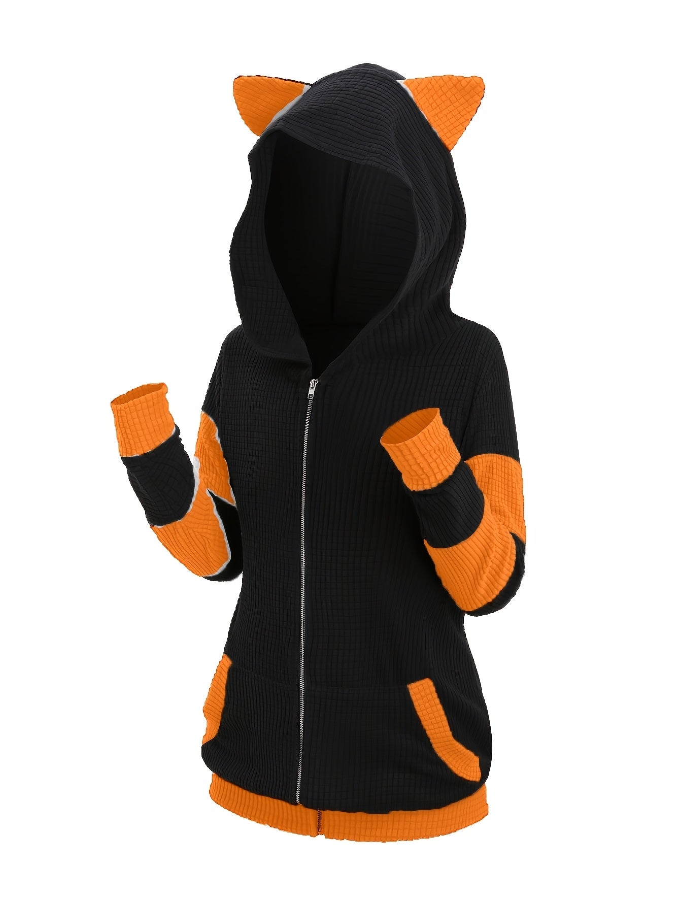 Women's & Cute Cat Ear Zip Hoodie - Anime Roleplay Costume with Pockets, Colorblock -Line Sweatshirt | Soft Warm Outerwear Suitable for Autumn/Winter Daily Wear, Machine Washable Cozy Streetwear