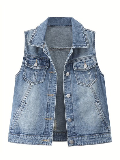 Oversized Women'S Denim Vest, Casual Jacket for Spring And Autumn Seasons