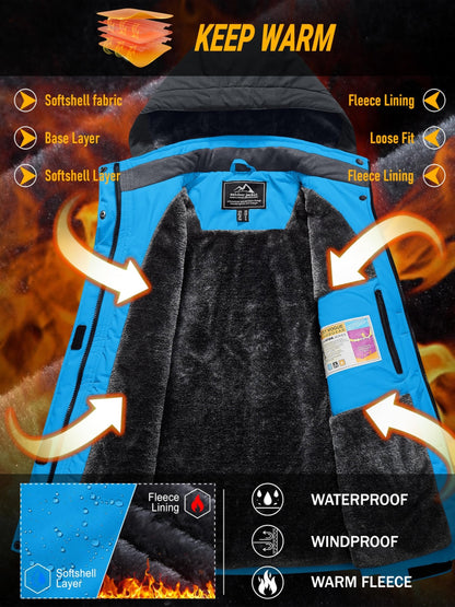 [Winter Jacket for Women]Women'S Ski Snowboard Jacket Thermal Fleece Insulated Snow Jacket Casual Work Jacket Coat Windbreaker Parka 4 Pockets Camping Snow Jacket Warm Winter Hiking Fleece Lined Jacket