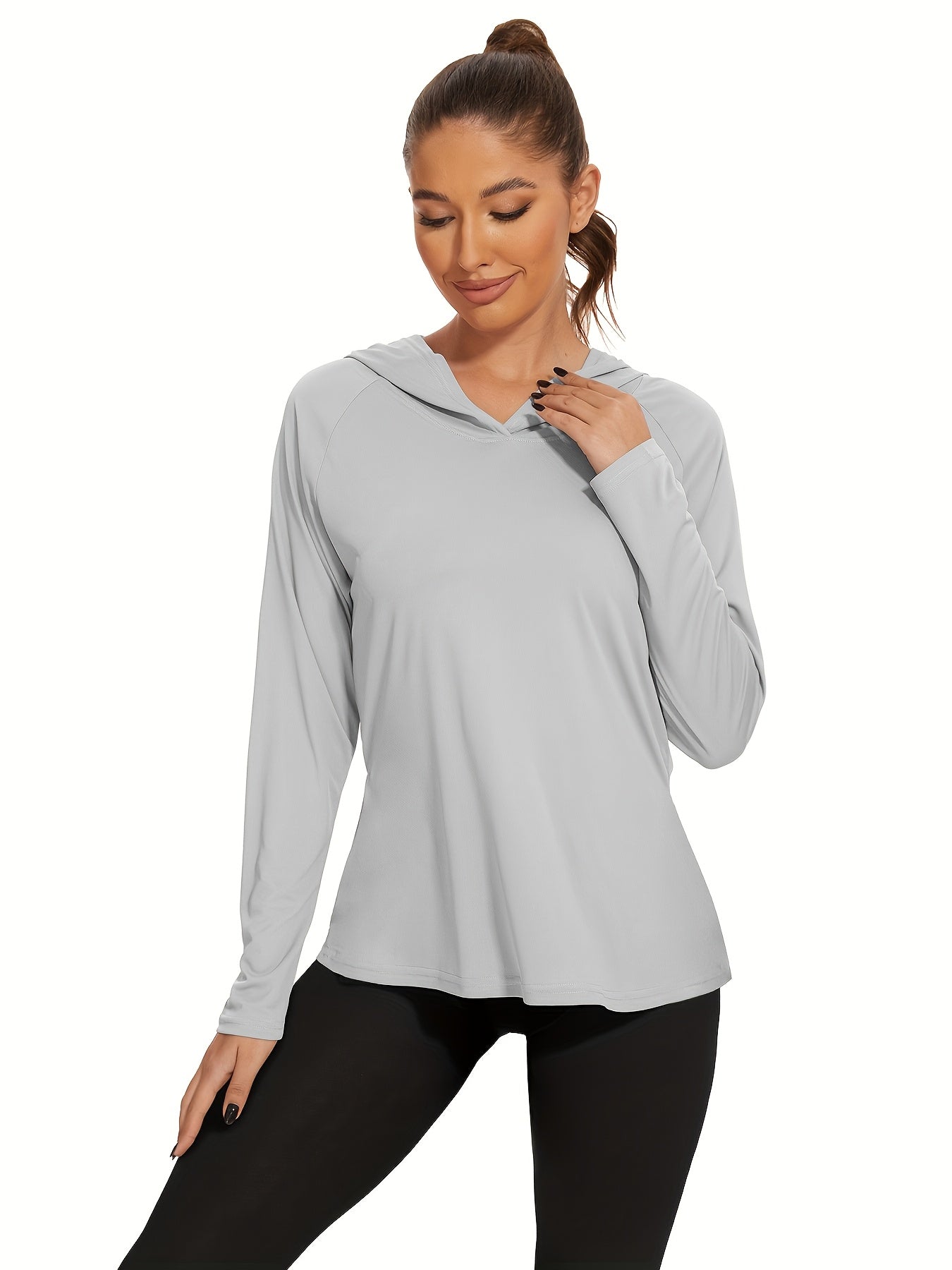 4pcs Set Women'S Hooded Shirt, Lightweight Quick-dry Hooded Shirt Women'S Casual Long-sleeved T-shirt Solid Color Multi-piece Set, Suitable For Sports Such As Fishing, Outdoor Activities, And Fitness
