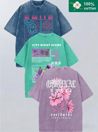 3pcs Set, Including Printed T-shirt, MenSummer Casual Short-sleeved T-shirt