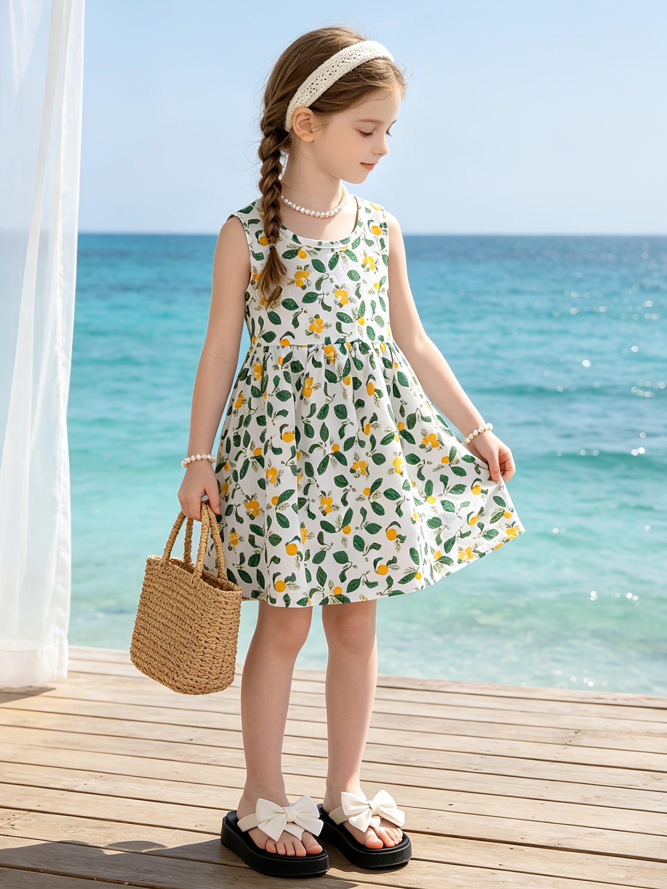 10pcs Set with Random Patterns - Children's Dresses, Summer Fashion, Girls' Beach Dresses, New Style Girls' Vest Dresses
