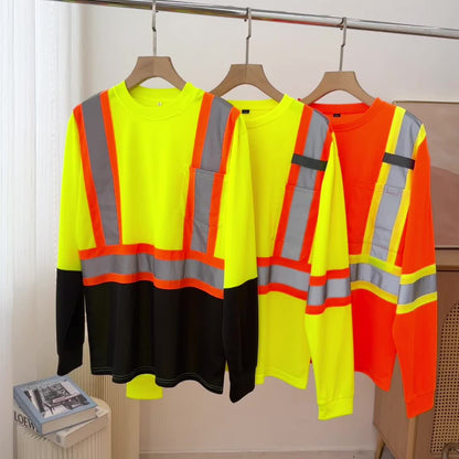 3-Pack Hi-Vis Safety Long Sleeve Shirts with Reflective Stripes, Neon Yellow Workwear