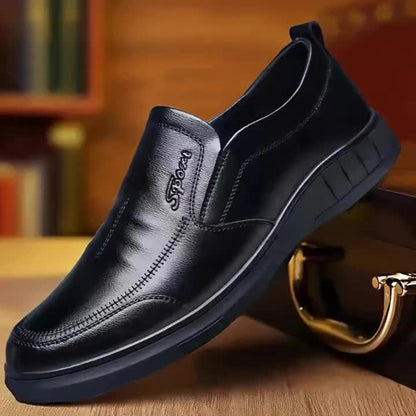 Men's Solid Colour Slip On Derby Shoes, Comfy Non Slip Durable Rubber Sole Formal Shoes For Men's Outdoor Activities