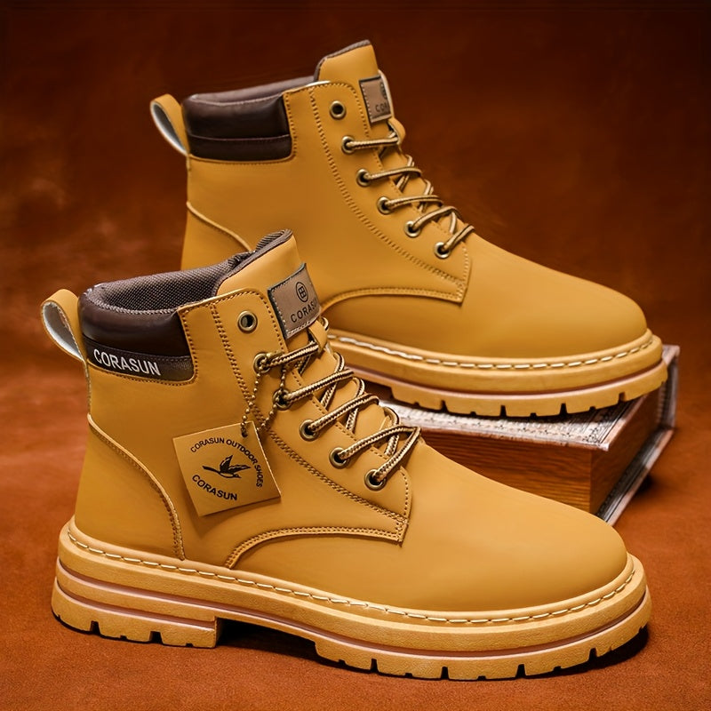 Men'S Casual Hiking Boots, Anti-Slip And Windproof High-Top Lace-Up Boots, Large Size Available - Khaki/Black, Suitable for Outdoor Walking, Running And Hiking, Suitable for All Four Seasons