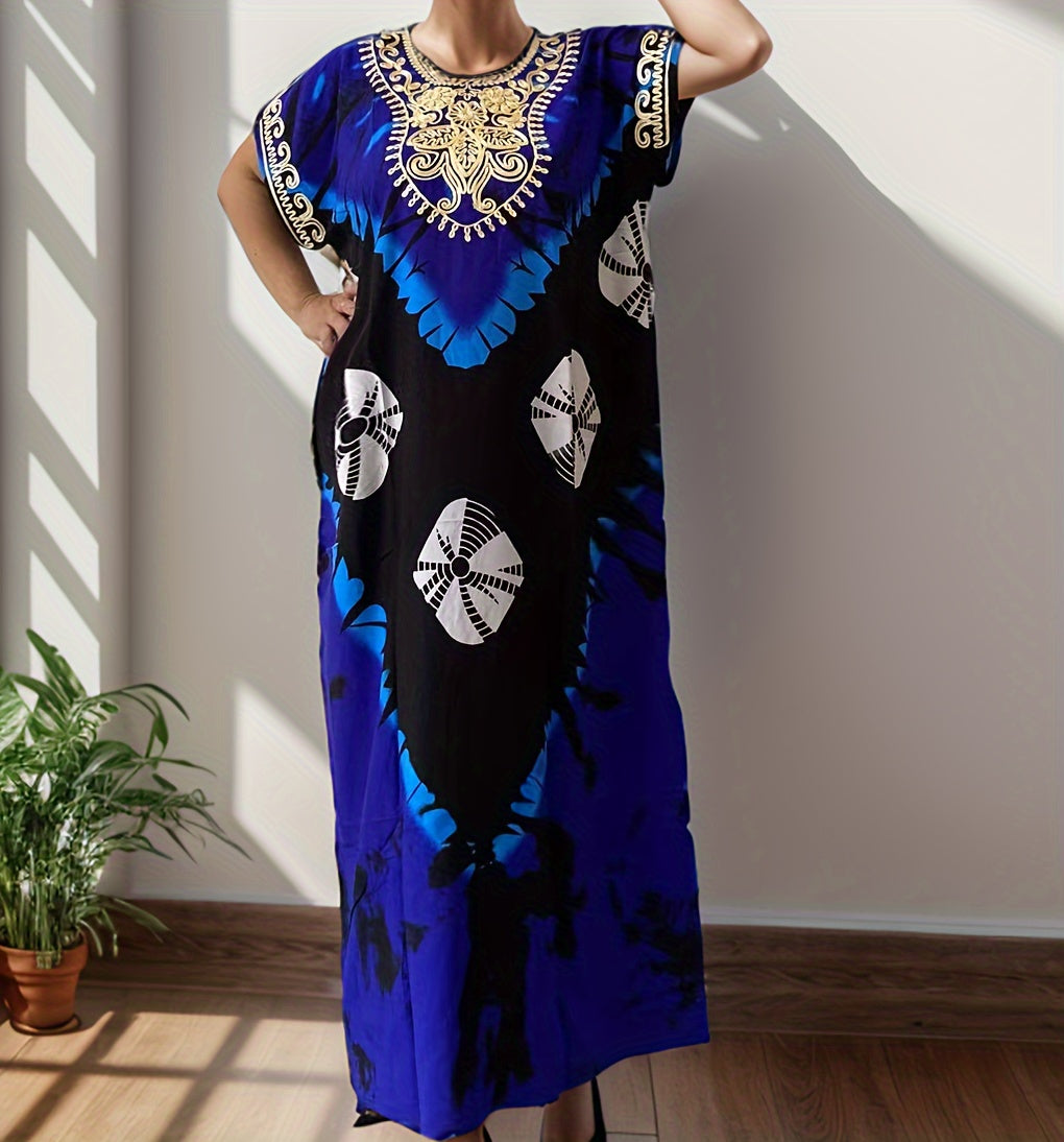 Elegant Ramadan Kaftan Dress: Middle Eastern Women's Long Sleeve, Floral Print, Rayon/Viscose, Seasonal, Straight Cut,, Sari Style, Suitable for All Seasons