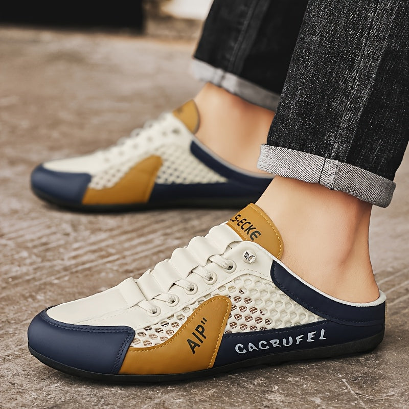 Men'S Slip on Breathable Non Slip Casual Shoes, Summer Trendy Color Block Round Toe Slippers for Outdoor Beach Walking Camping Casual Activities
