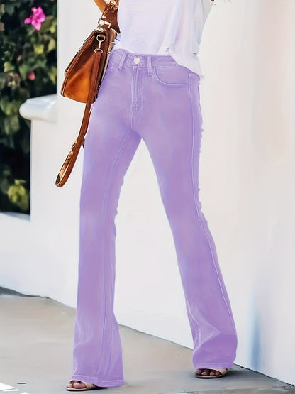 26AW Women'S Stretchy Vintage Multi-Use Casual Chic Mid-Rise Pants with Pockets, Machine Washable, Long-Lasting, Flared Denim Trousers for Trendy Street Style