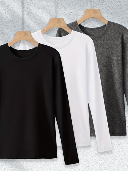 Plus Size - Plus Size - Women'S Casual Solid Color Long Sleeve T-Shirt 3pcs Set