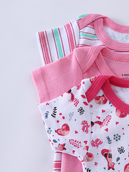 Randomly Shipped 2pcs, Spring/Summer Boys' Clothing, Triangle Crawling Suit | Onesie, Animal World 3D Print, Machine Washable, Polyester, Soft and Skin-Friendly, for 0-3 Year Old Boys and Girls, Newborn Gift, Maternity Gift, Perfect for Outdoor