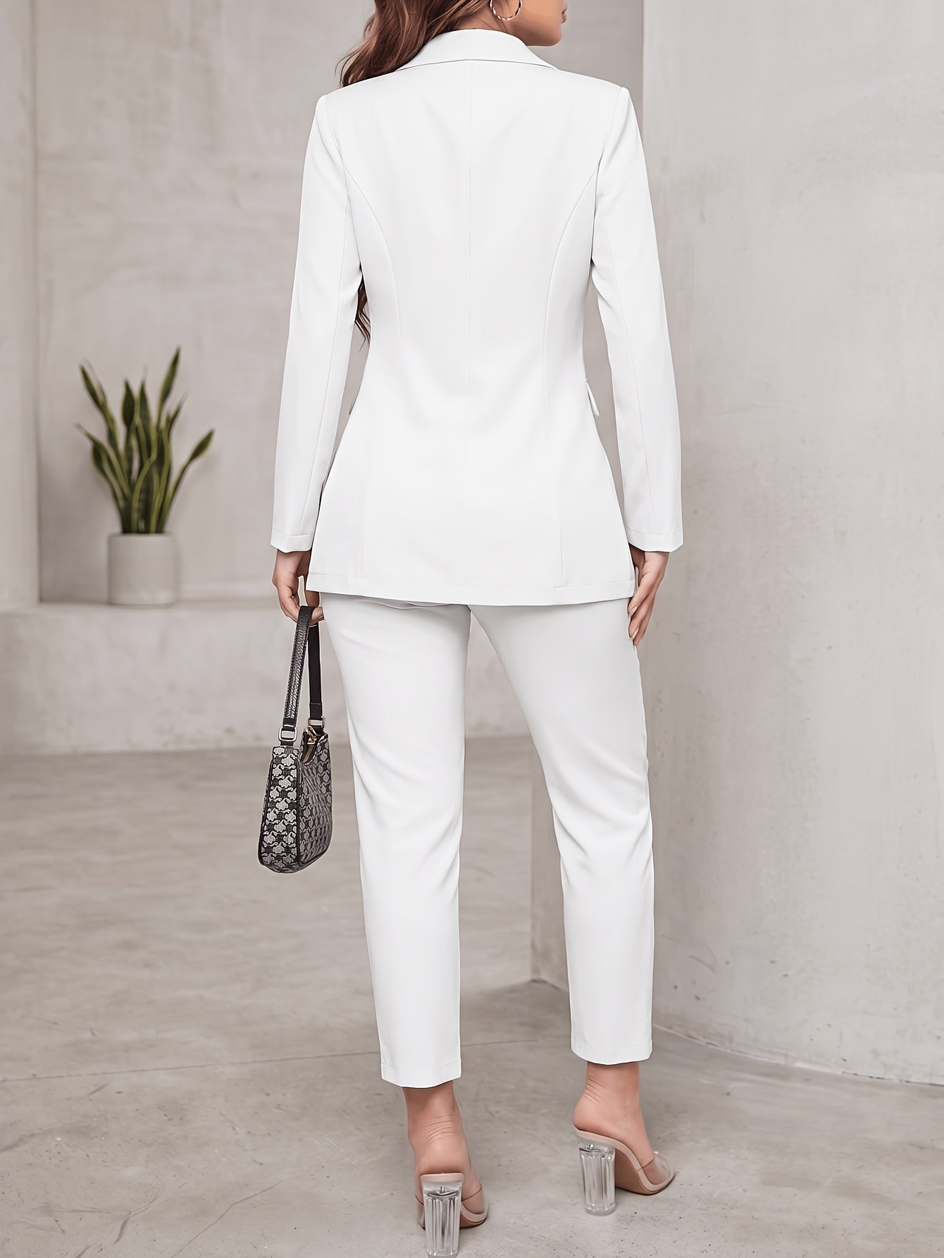 2pcss Blazer Set Pantsuit Women Double Breasted Blazer Set Formal 2pcss Pantsuit For Office Work, Long Sleeve Business Suit Slim Fit Double Breasted Suit For Business Meetings Corporate Office