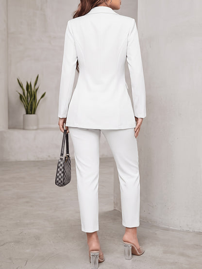 2pcss Blazer Set Pantsuit Women Double Breasted Blazer Set Formal 2pcss Pantsuit For Office Work, Long Sleeve Business Suit Slim Fit Double Breasted Suit For Business Meetings Corporate Office