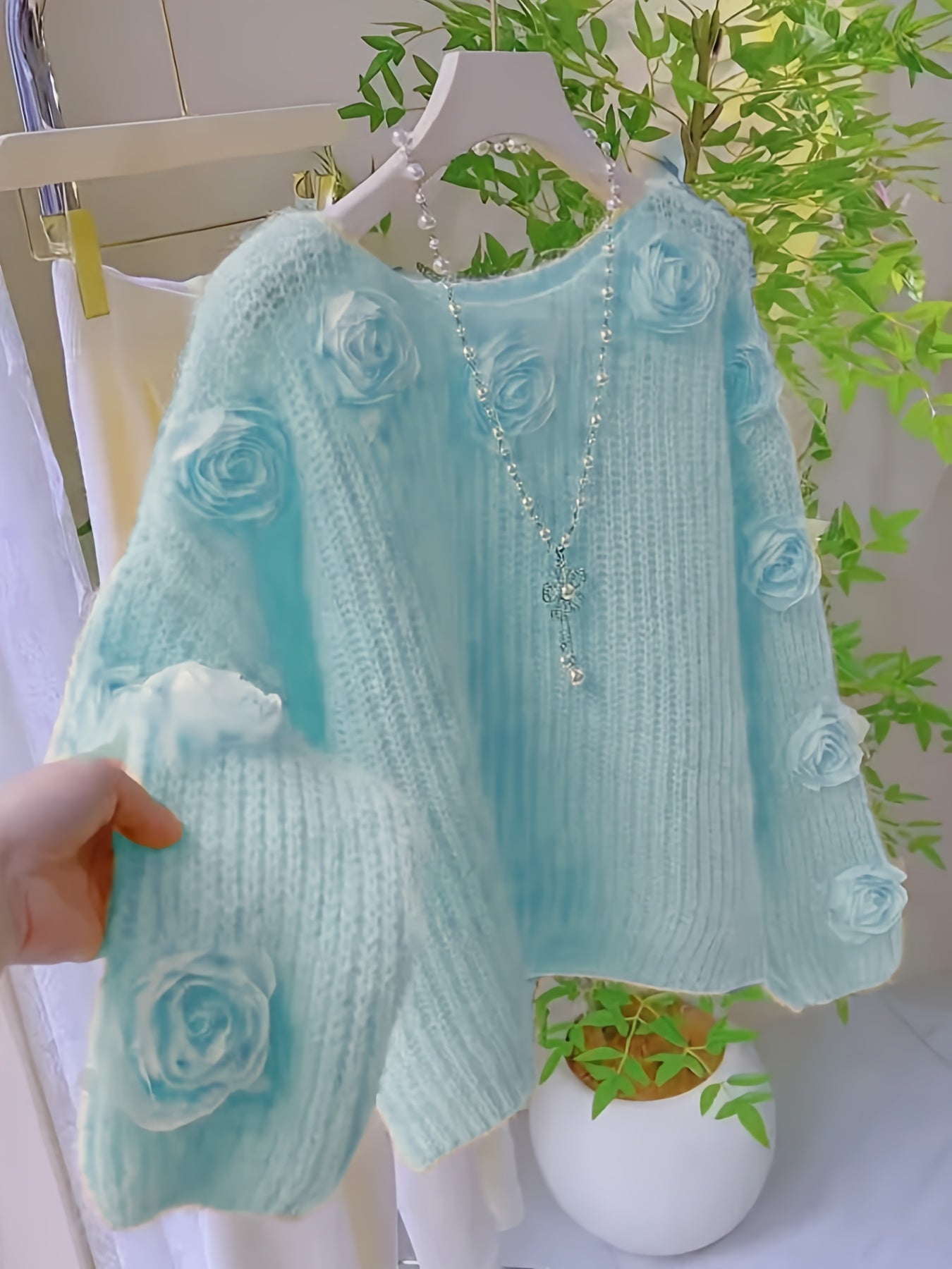 Plus Size - Plus Size - Oversized Pullover, Soft Light Yellow with Rose Lantern Sleeves, Perfect for Casual Outings And Romantic Dates